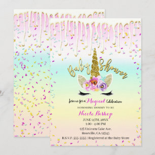Unicorn Pastel Rainbow Frosting Drip Baby Shower Invitation