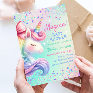 Unicorn Pastel Rainbow Magical Baby Shower Invitation