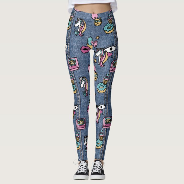 unicorn patches denim leggings (Front)