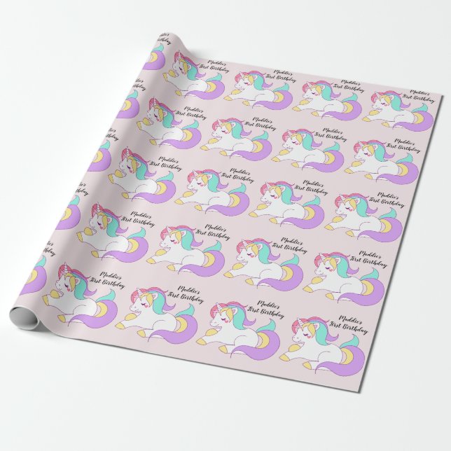 Unicorn Pattern Custom Birthday Wrapping Paper (Unrolled)
