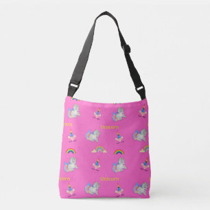 Unicorn pattern on pink crossbody bag