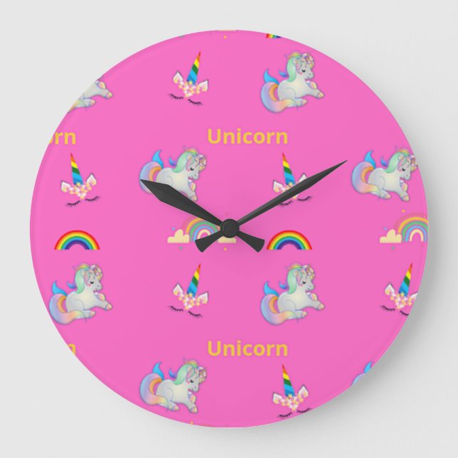 Unicorn pattern on pink large clock (Front)