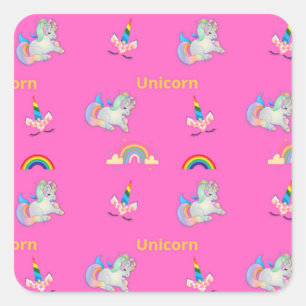 Unicorn pattern on pink square sticker
