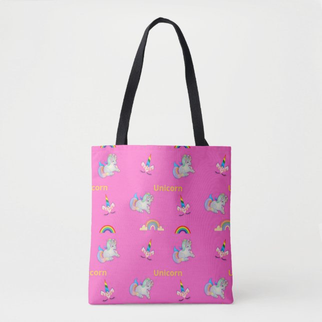 Unicorn pattern on pink tote bag (Front)
