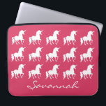 Unicorn Pattern Personalised Pink Silhouette Girls Laptop Sleeve<br><div class="desc">Unicorn Pattern Personalised Pink Silhouette Girls Neoprene Laptop Sleeve. A pretty pattern of white unicorn silhouettes on bright pink background. Customise to change background colour to another colour. Personalise this custom laptop case with name in beautiful script font underneath the unicorns. Pretty unicorn themed electronic accessories for kids, tweens and...</div>