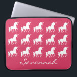 Unicorn Pattern Personalised Pink Silhouette Girls Laptop Sleeve<br><div class="desc">Unicorn Pattern Personalised Pink Silhouette Girls Neoprene Laptop Sleeve. A pretty pattern of white unicorn silhouettes on bright pink background. Customise to change background colour to another colour. Personalise this custom laptop case with name in beautiful script font underneath the unicorns. Pretty unicorn themed electronic accessories for kids, tweens and...</div>