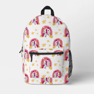 Unicorn Pattern White Printed Backpack