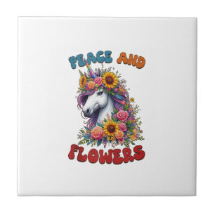 Unicorn Peace And Flowers Floral Flower Crown Tank Ceramic Tile