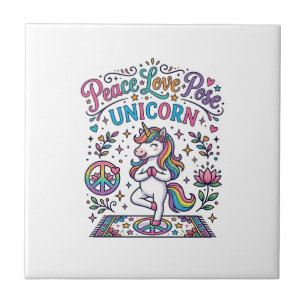 Unicorn Peace Love Pose Unicorn White Background S Ceramic Tile
