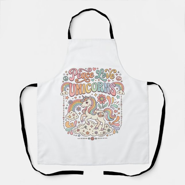 Unicorn Peace Love Unicorns Adorable Vector Design Apron (Front)
