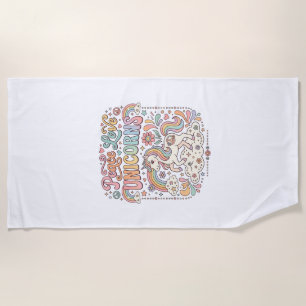 Unicorn Peace Love Unicorns Adorable Vector Design Beach Towel
