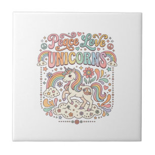 Unicorn Peace Love Unicorns Adorable Vector Design Ceramic Tile
