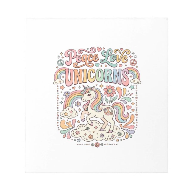 Unicorn Peace Love Unicorns Adorable Vector Design Notepad (Front)