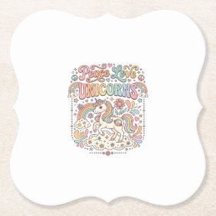 Unicorn Peace Love Unicorns Adorable Vector Design Paper Coaster