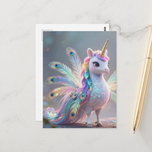 unicorn peacock hybrid fantasy creature  postcard (Front/Back In Situ)