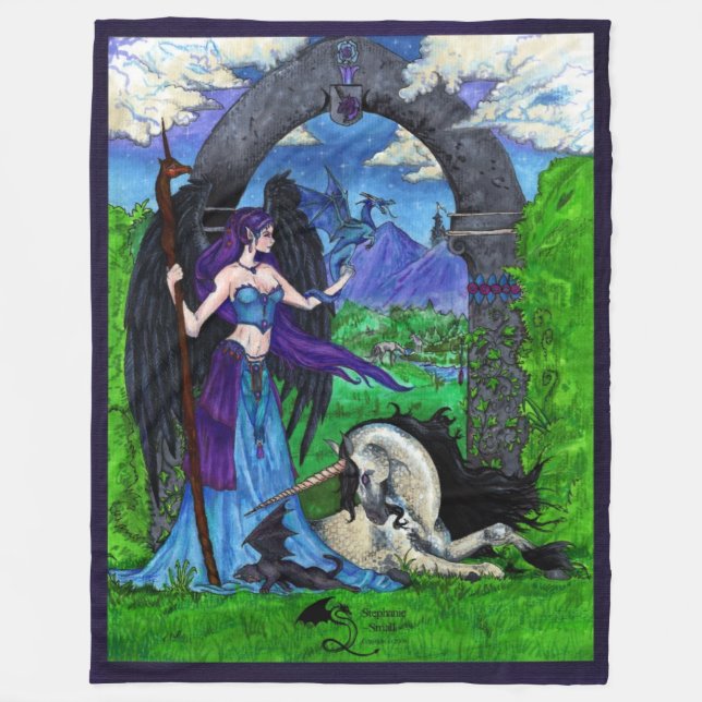 Unicorn pegasus angel winged girl wings flying cat fleece blanket (Front)