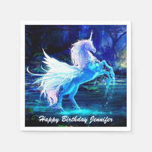 Unicorn Pegasus Fantasy in Moonlight Birthday Napkin