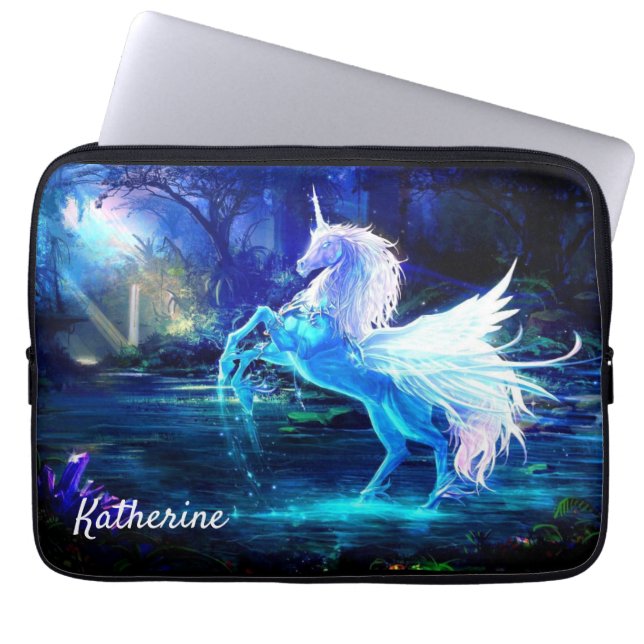Unicorn Pegasus Moonlight Add Name Padded Laptop Sleeve (Front)