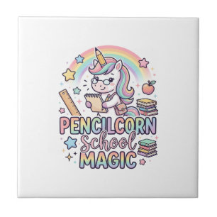 Unicorn Pencilcorn School Magic Adorable Sticker a Ceramic Tile
