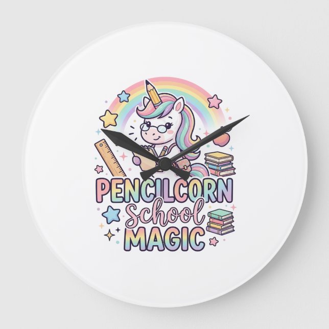 Unicorn Pencilcorn School Magic Adorable Sticker a Large Clock (Front)