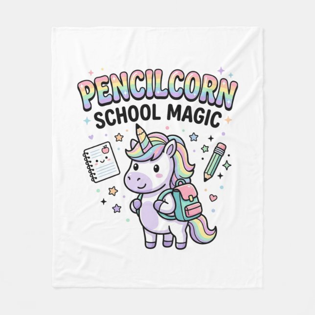Unicorn Pencilcorn School Magic Charming Merch Des Fleece Blanket (Front)