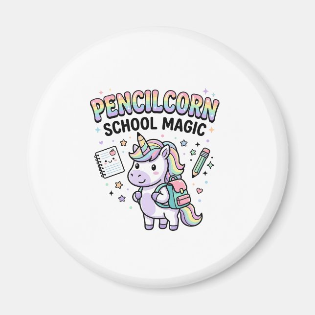 Unicorn Pencilcorn School Magic Charming Merch Des Magnet (Front)