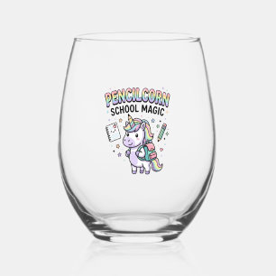 Unicorn Pencilcorn School Magic Charming Merch Des Stemless Wine Glass