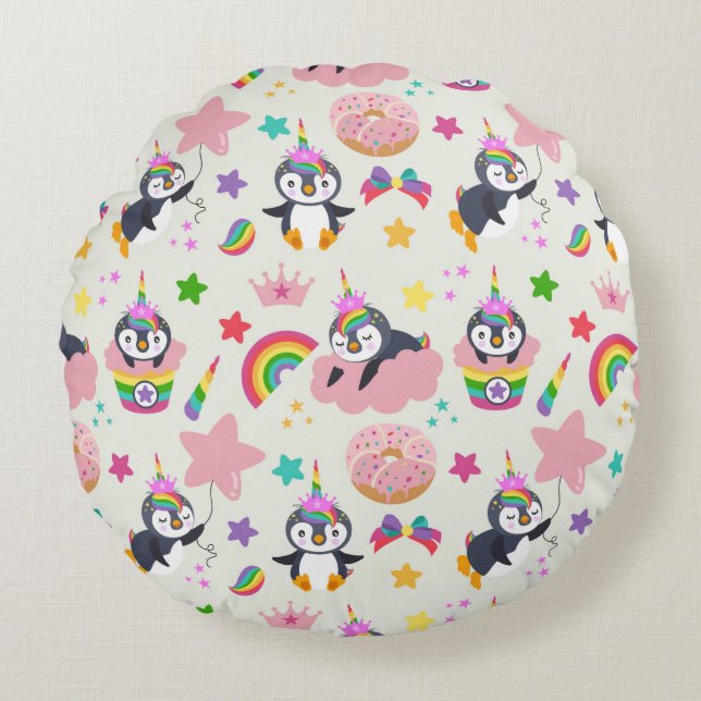Unicorn Penguin Round Cushion (Front)