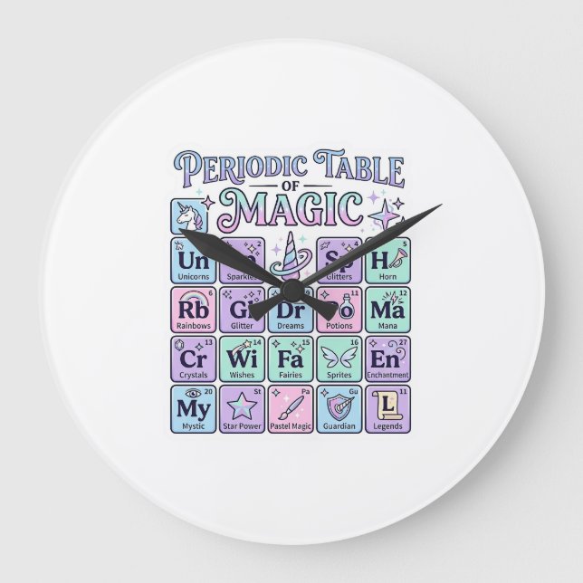 Unicorn Periodic Table of Magic Graphic Design Mer Large Clock (Front)