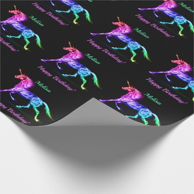 Unicorn Personalise Name Happy Birthday Gift Wrapping Paper (Corner)