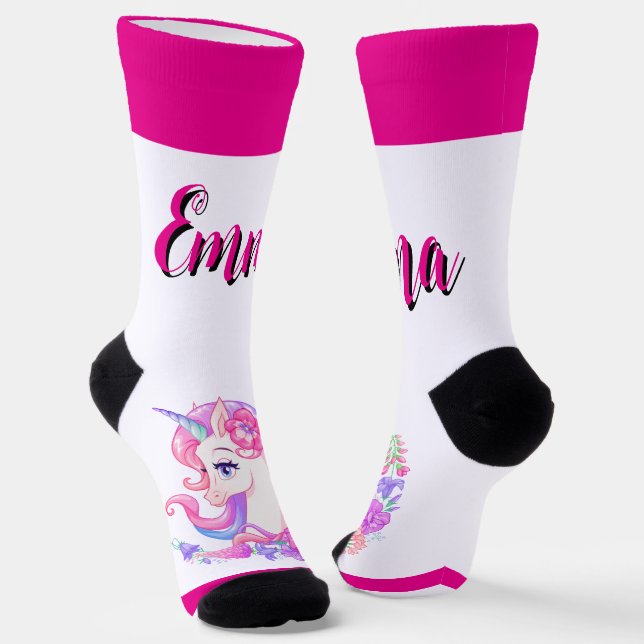 unicorn & personalise your name Crew Socks (Angled)