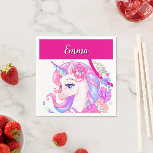 unicorn & personalise your name napkin