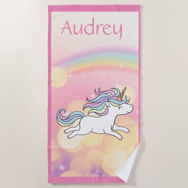 Unicorn Personalised  Beach Towel (Front)