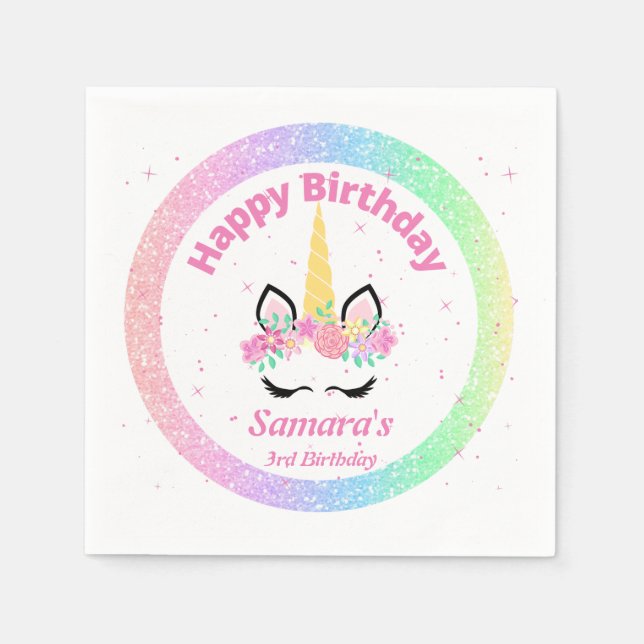 Unicorn Personalised Birthday Party  Napkins (Front)