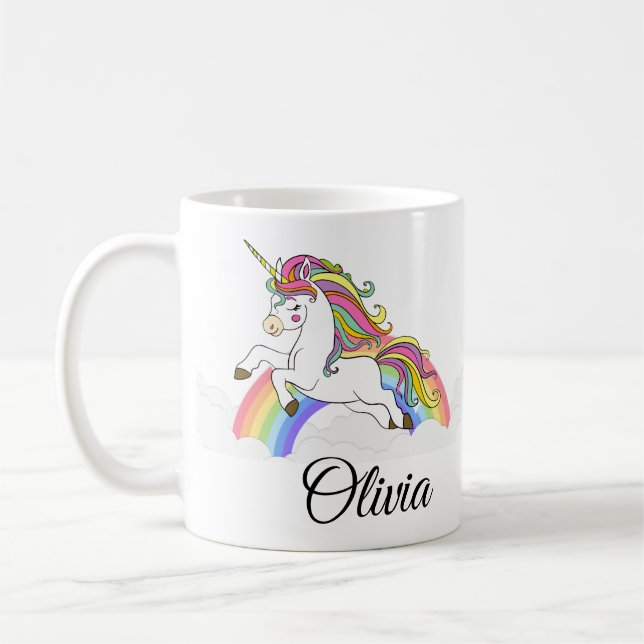Unicorn Personalised Name Cute Coffee Mug (Left)
