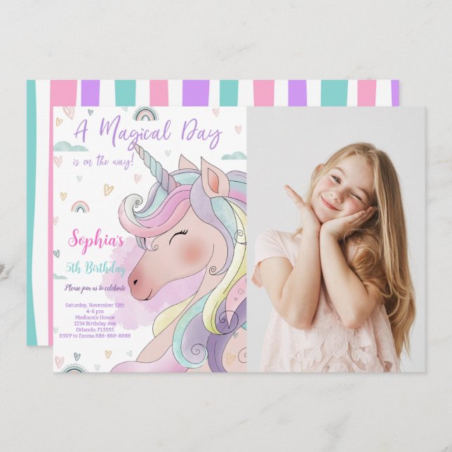 Unicorn Photo Invitation (Front/Back)