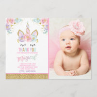 Unicorn Photo Thank You Card Pink Gold Unicorn