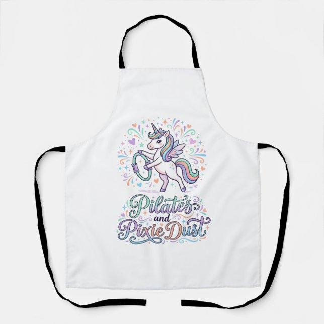 Unicorn Pilates and Pixie Dust White Background Ve Apron (Front)