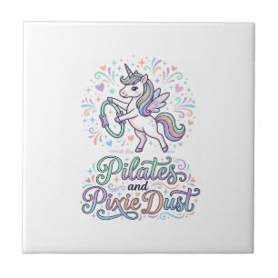 Unicorn Pilates and Pixie Dust White Background Ve Ceramic Tile