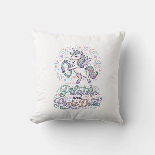 Unicorn Pilates and Pixie Dust White Background Ve Cushion