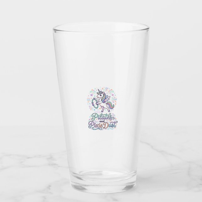 Unicorn Pilates and Pixie Dust White Background Ve Glass (Front)