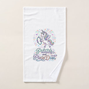 Unicorn Pilates and Pixie Dust White Background Ve Hand Towel