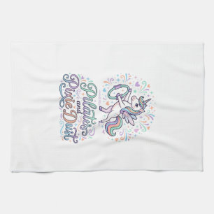 Unicorn Pilates and Pixie Dust White Background Ve Tea Towel