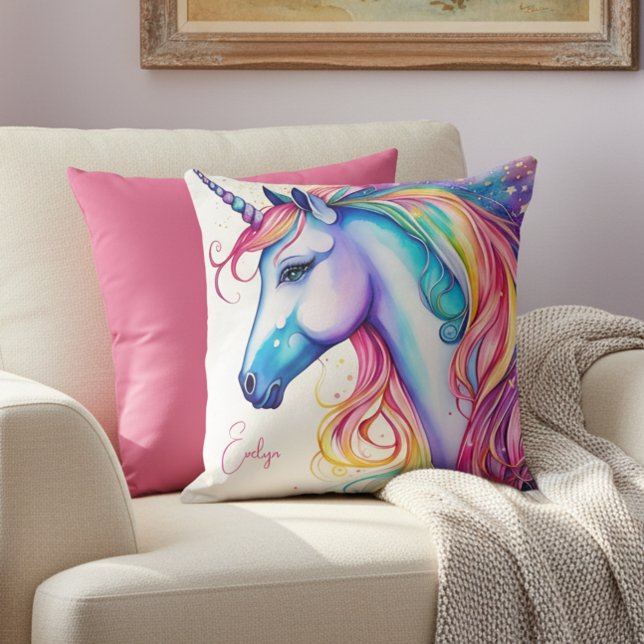 Unicorn Pillow with Custom Name (Unicorn pillow - front and back.)