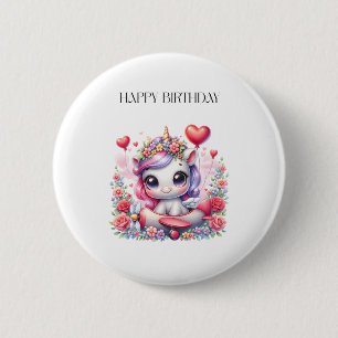 Unicorn Pilot Birthday 6 Cm Round Badge