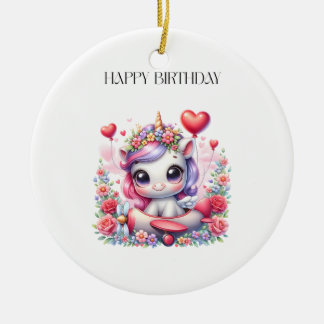 Unicorn Pilot Birthday Ceramic Ornament