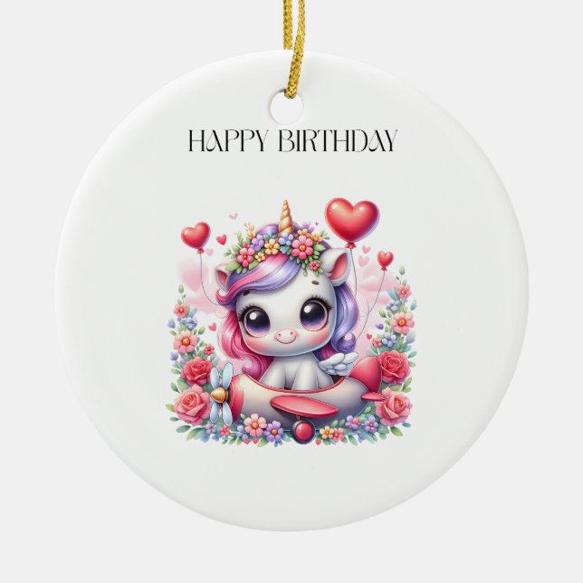 Unicorn Pilot Birthday Ceramic Ornament (Front)