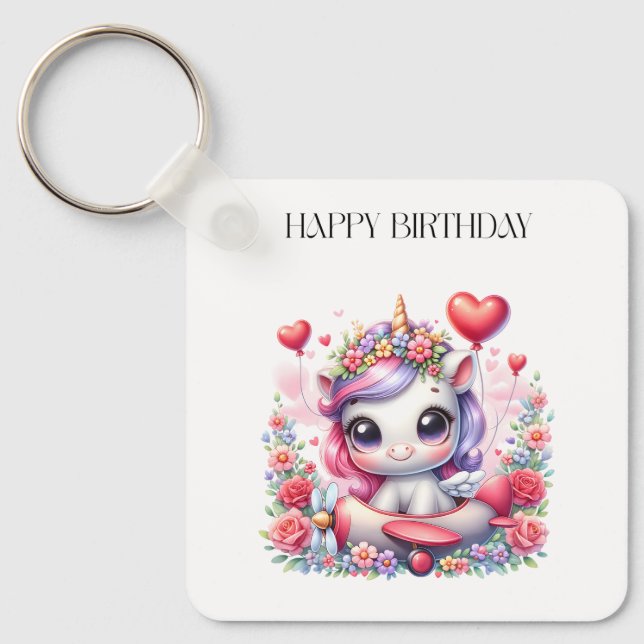 Unicorn Pilot Birthday Key Ring (Front)