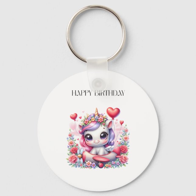 Unicorn Pilot Birthday Key Ring (Front)