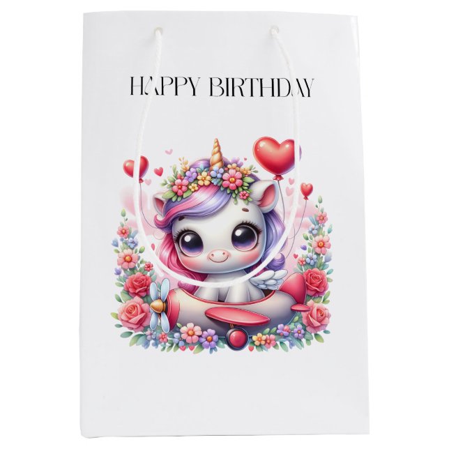 Unicorn Pilot Birthday Medium Gift Bag (Front)